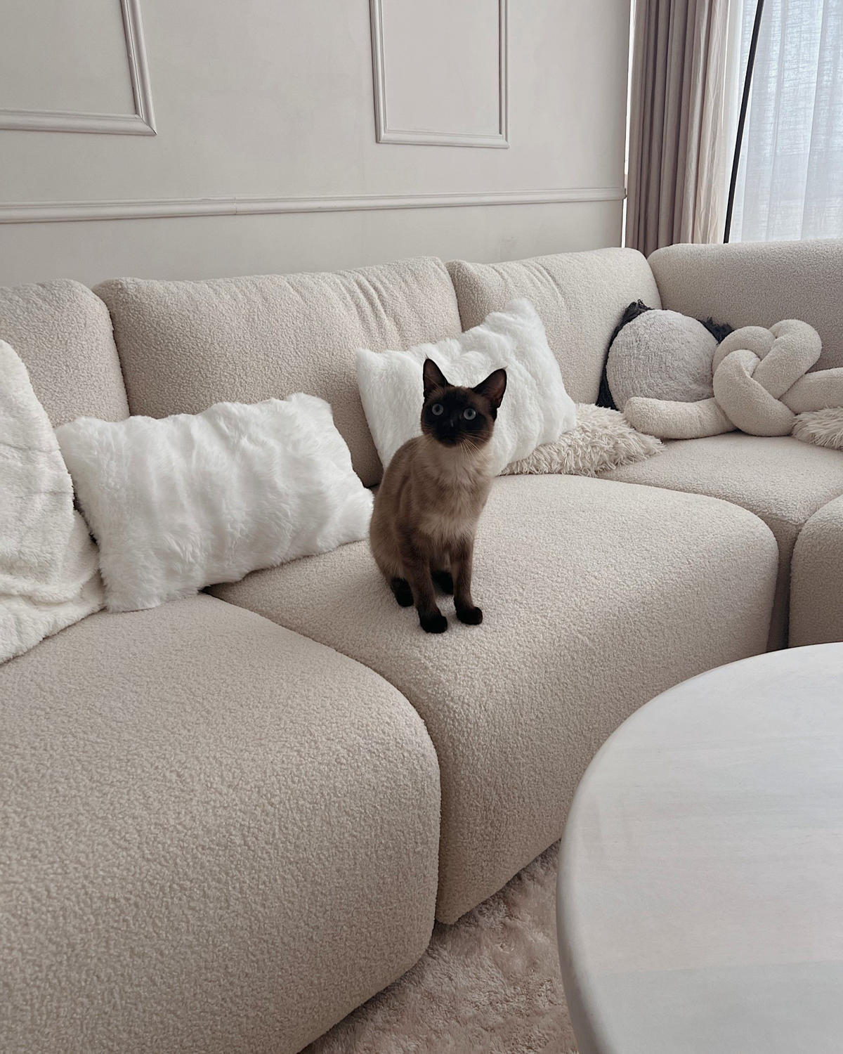 MODULSOFA 2-Sitzer Bouclé Cremeweiß Kivvik - Creme, Textil (204/80/100cm) - Beliani