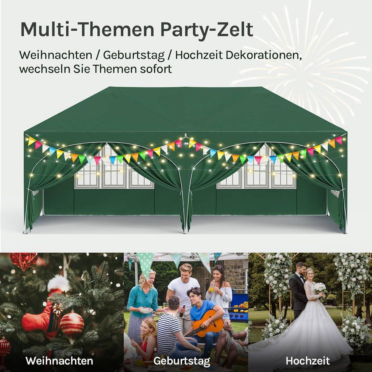 PAVILLON, Faltpavillon 3x6 m, mit 6 Seitenwänden, Grün - Grün, Metall (300/250/600cm) - Woltu