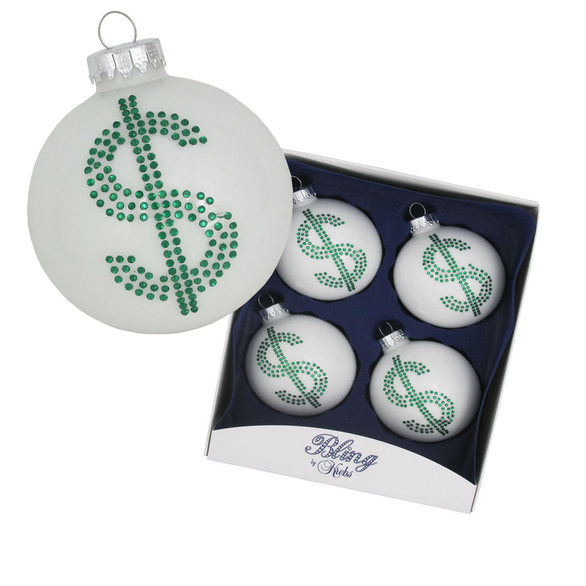 CHRISTBAUMKUGELN Strassdekor USD Weiß 8cm (Glas / 4 Stk.) - Weiß, Glas (6/7/6cm) - Krebs Glas Lauscha