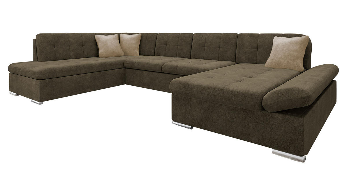 ECKSOFA Bergen, Seite: Rechts - Silberfarben/Braun, Holz/Textil (345/76/205cm) - MIRJAN24