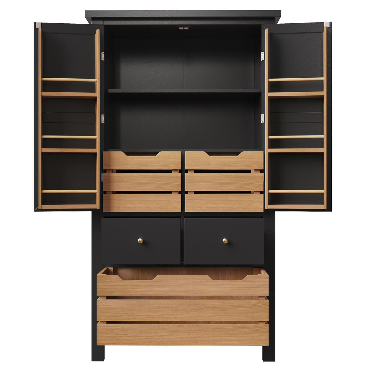 HIGHBOARD 80/40/140 cm in Schwarz mit 5 Schubladen und 2 Türen - Schwarz, Holzwerkstoff (80/140/40cm) - Flora Grace