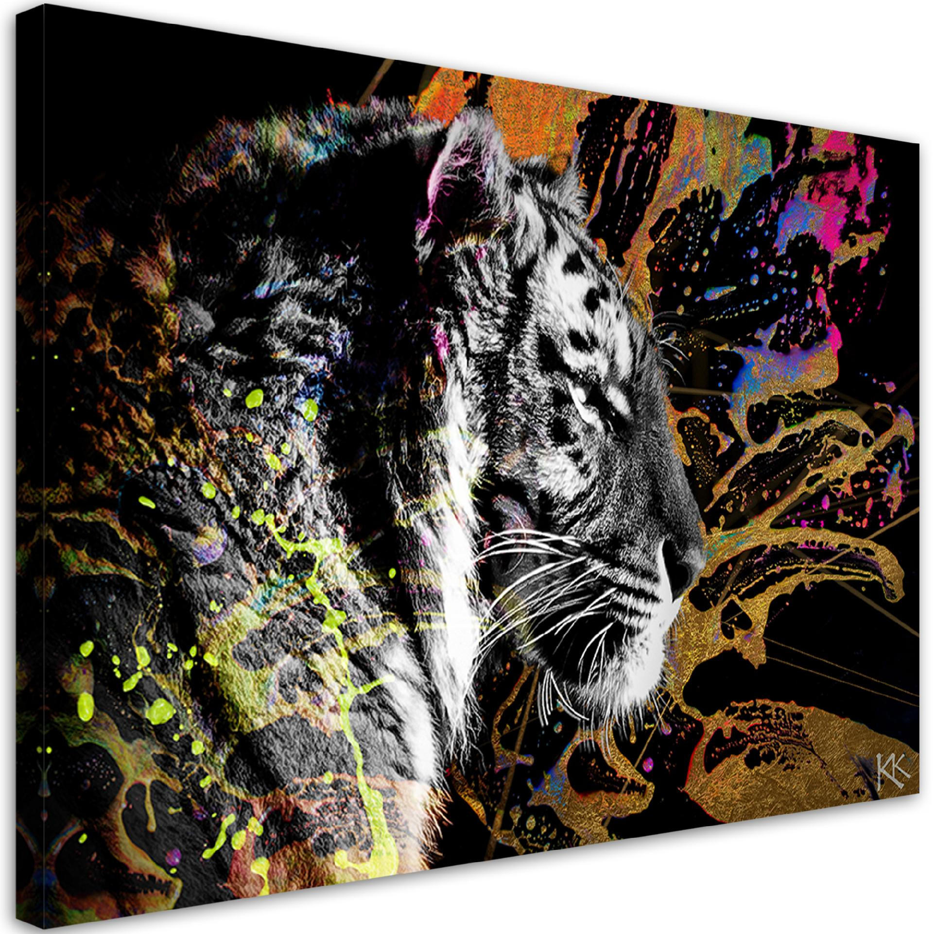 WANDBILD tiger auf farbenfrohen hintergrund - Multicolor, Textil (60/40cm) - Feeby