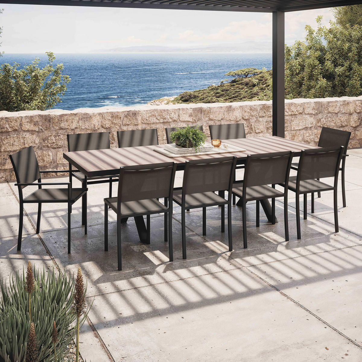 GARTENSET 11-tlg., Braun/Grau - Braun, Metall - Oviala