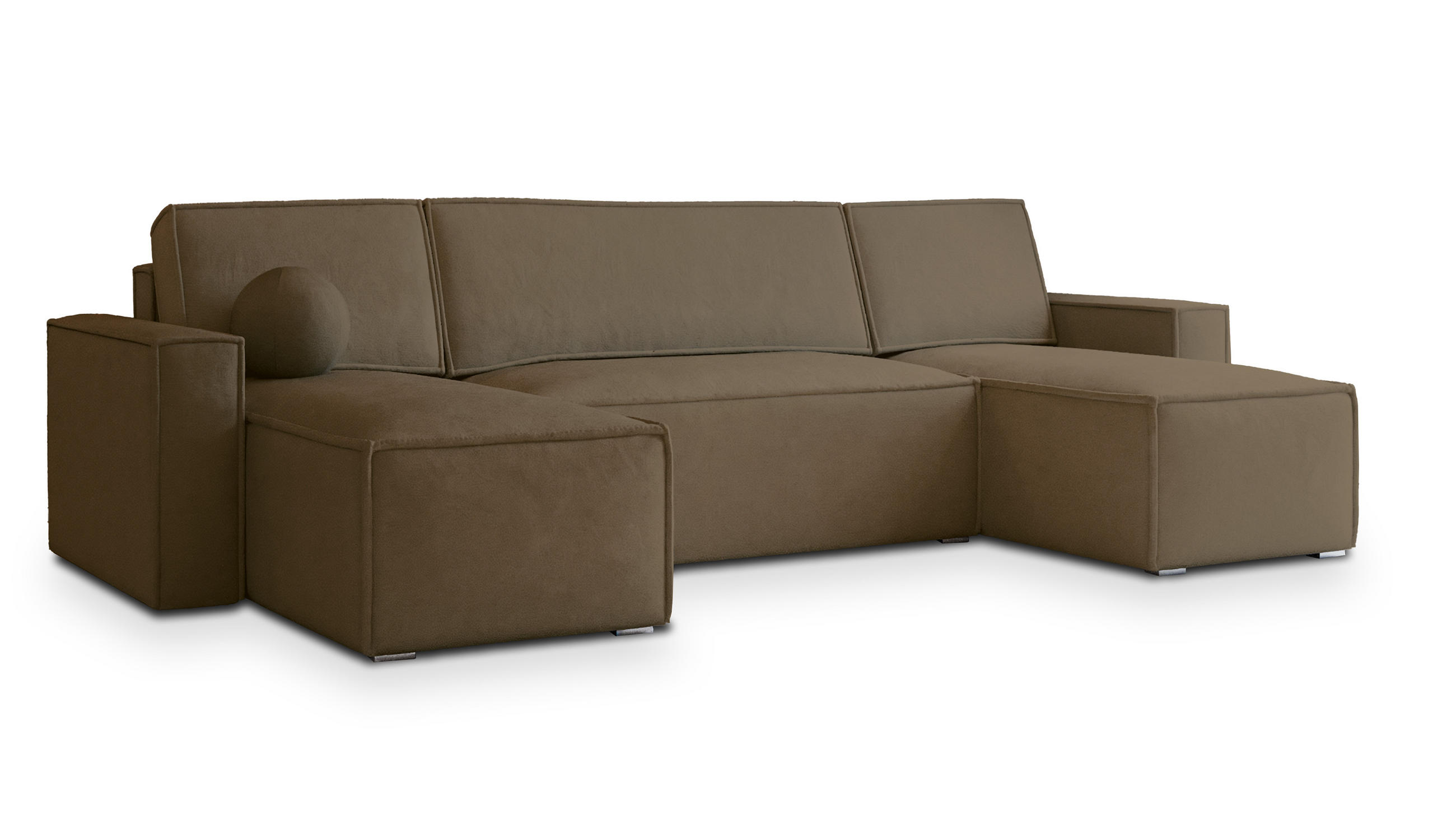 WOHNLANDSCHAFT PESANO M Beige Velours-Stoff mit Schlaffunktion - Beige, Holz (306/85/140cm) - MASSENO