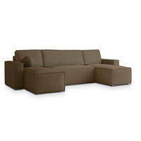 WOHNLANDSCHAFT PESANO M Beige Velours-Stoff mit Schlaffunktion - Beige, Holz (306/85/140cm) - MASSENO