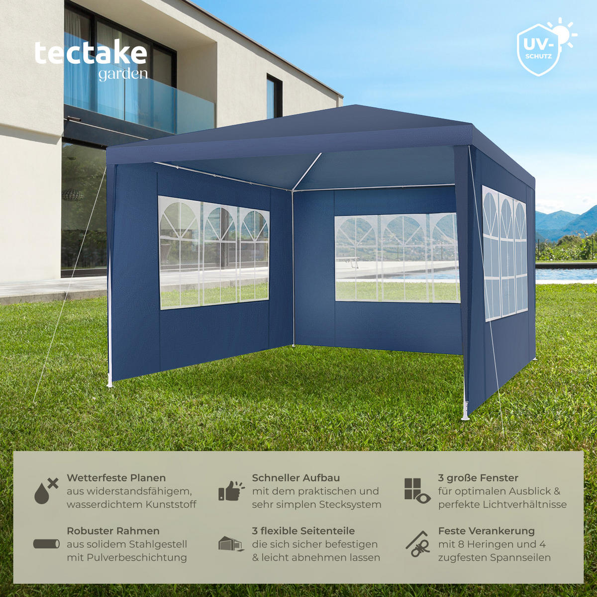 PAVILLON Barinas,wasserdicht,blau - Blau, Kunststoff (300/250/300cm) - tectake
