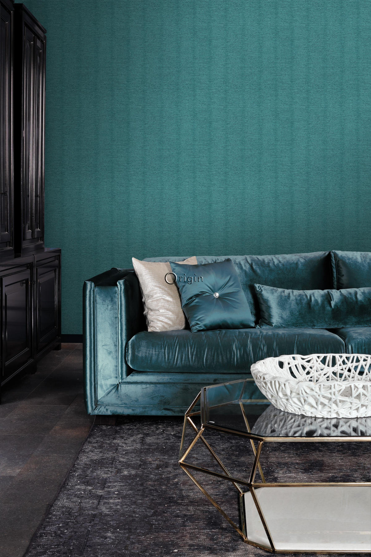 TAPETE Leinen-Optik 53 cm x 10.05 m - Türkis, Papier (53/1000cm) - Origin Wallcoverings