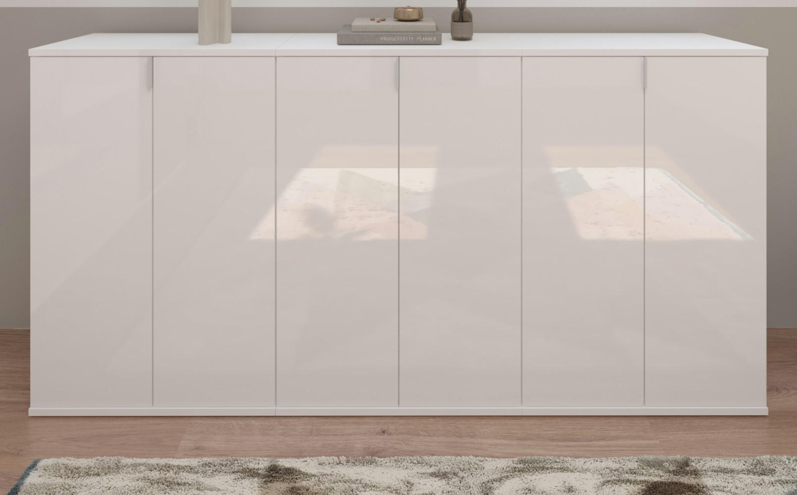 SIDEBOARD weiß Hochglanz 183 cm, Kommode 6-türig - Chromfarben/Weiß Hochglanz, Holzwerkstoff/Metall (183/99/34cm) - Inn.Furn