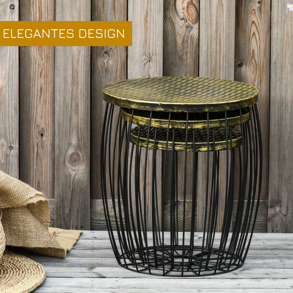 BEISTELLTISCH Metall, Gartentisch rund, Schwarz - Schwarz, Metall (38/38/41cm) - Outsunny