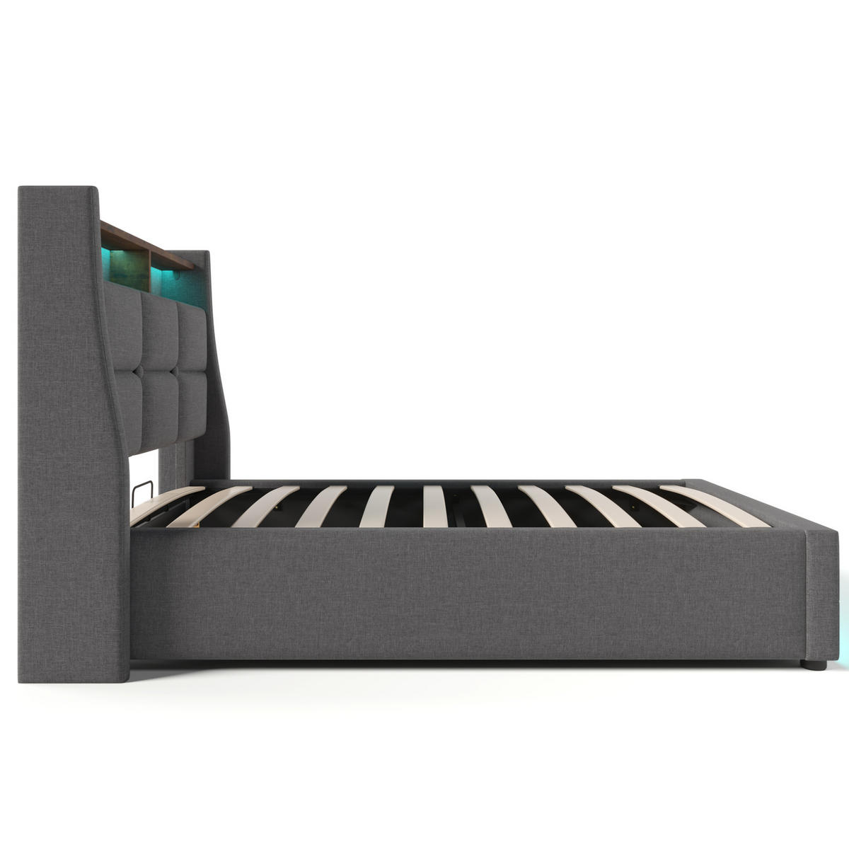 POLSTERBETT 90/200 cm Grau aus Leinen mit LED und USB - Grau, Textil (90/200cm) - OKMYHOME