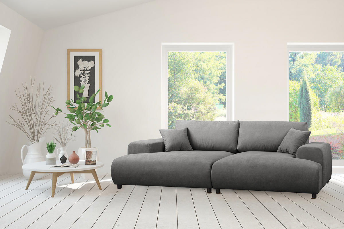 BIGSOFA - Dunkelgrau/Schwarz, Kunststoff/Textil (237/79/144cm) - home24