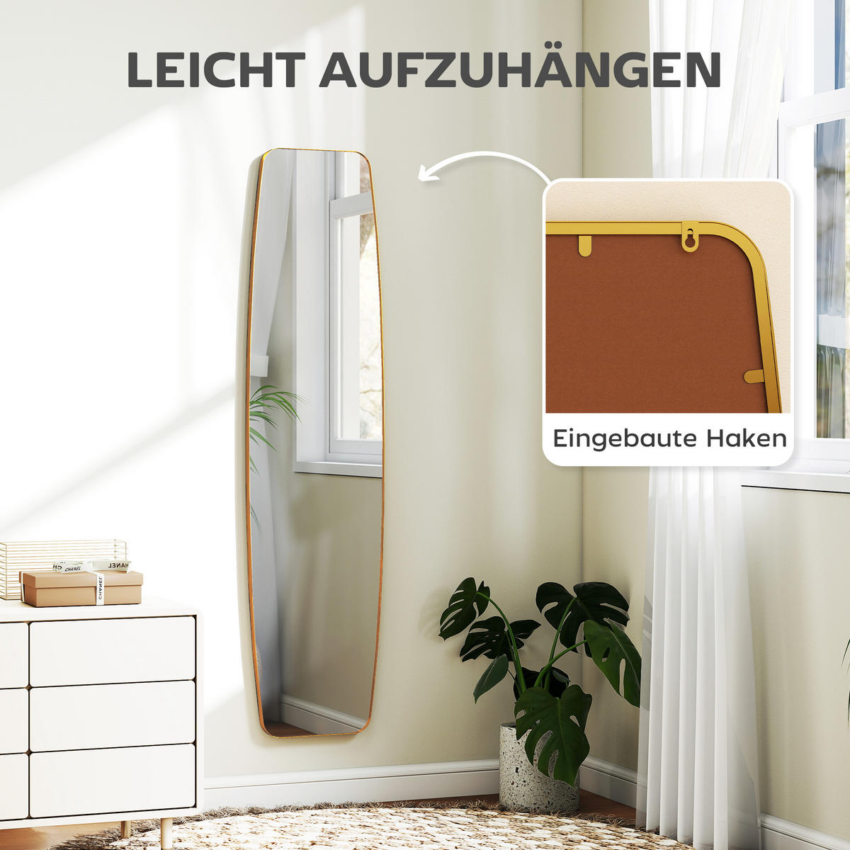 WANDSPIEGEL Glas MDF Gold - Goldfarben, Glas/Metall (40/3/160cm) - HOMCOM