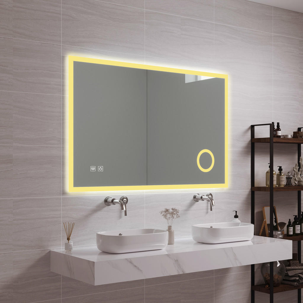 Thumbnail - pro.tec Badezimmerspiegel, Weiß, Glas, Metall, Rechteckig, 100x70x3 cm, Badezimmer, Badezimmerspiegel, Badspiegel