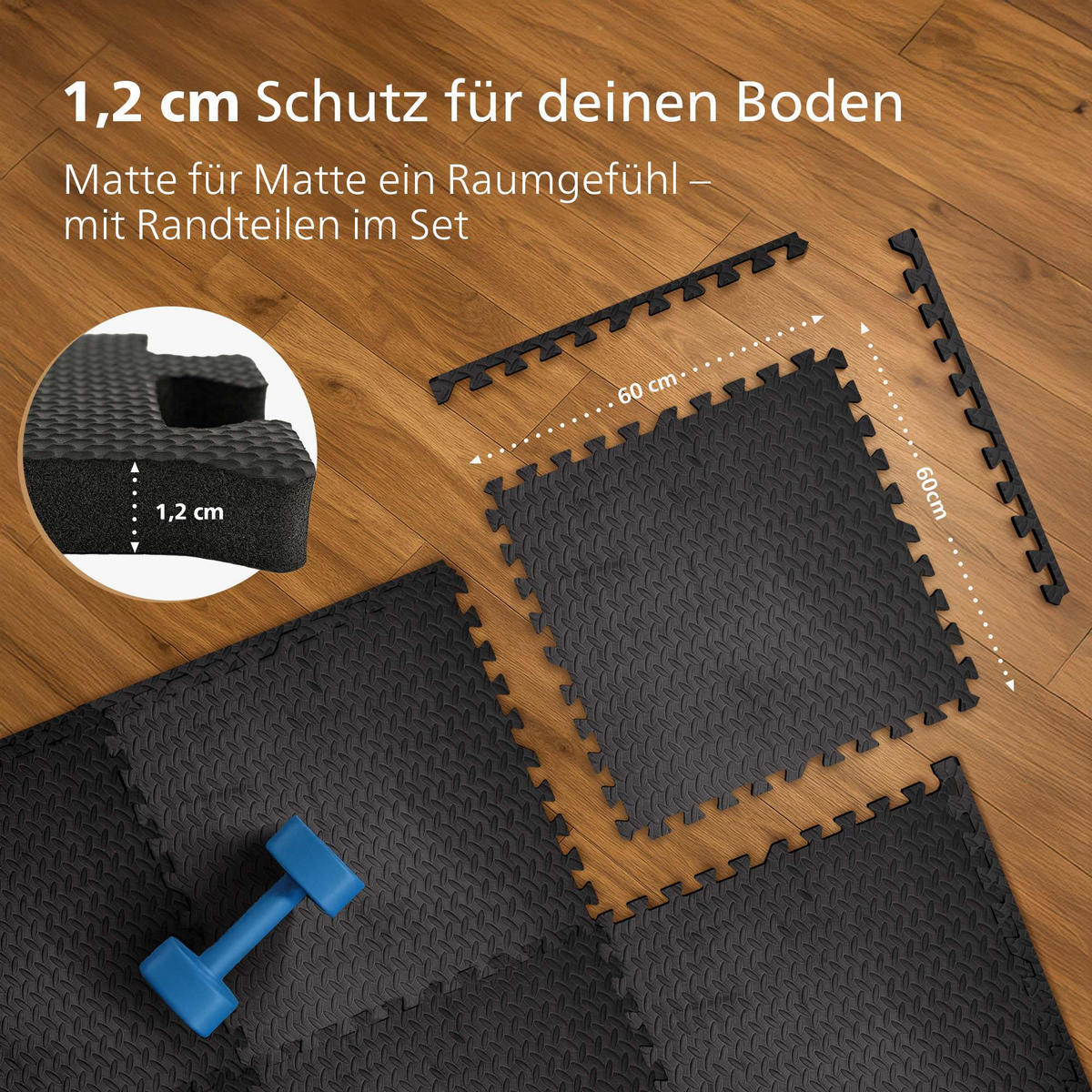 BODENSCHUTZMATTE 6er Set Kunststoff Schwarz - Schwarz, Kunststoff (60/60cm) - CLP