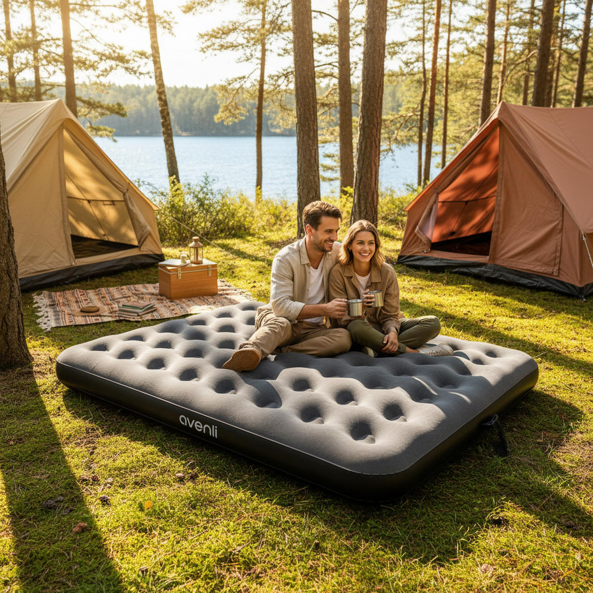 LUFTBETT Luftmatratze Camping CloudCoil grau 203x183x22cm - Grau, Kunststoff (183/203cm) - Avenli