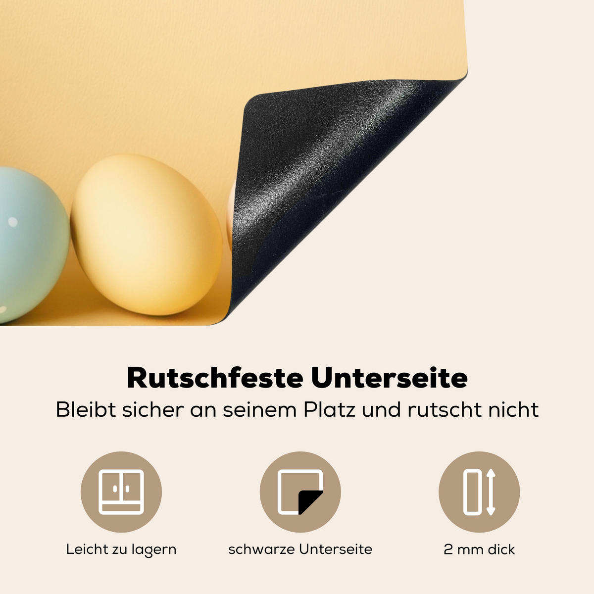 HERDABDECKPLATTE Eier - Kaninchen - Pastellfarbtöne Induktionsmatte 77x59 cm - Hellgelb, Kunststoff (77/59/0.2cm) - MuchoWow