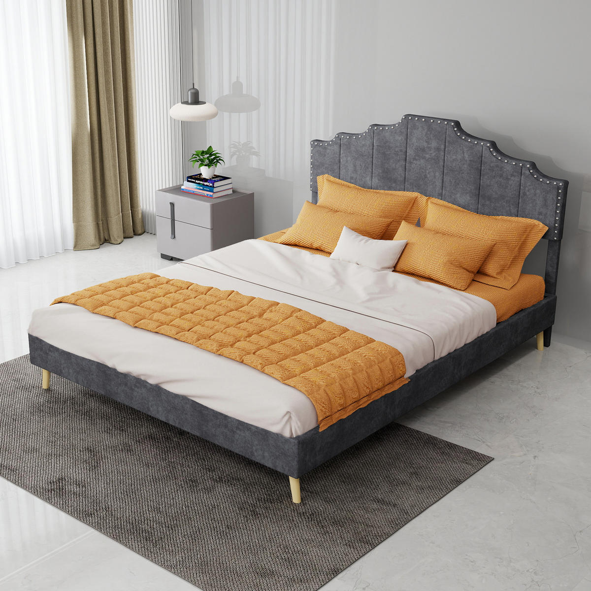 POLSTERBETT 140/200 cm DE-35412 mit weichem Kopfteil Grau - Grau, Metall (140/200cm) - ComfortXL