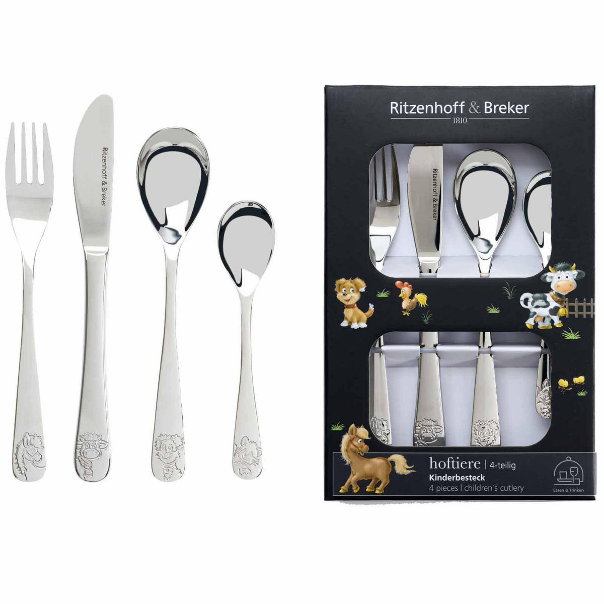 KINDERGESCHIRR MIT BESTECK Hoftiere bunt - Multicolor, Keramik (1/1/1cm) - Ritzenhoff Breker