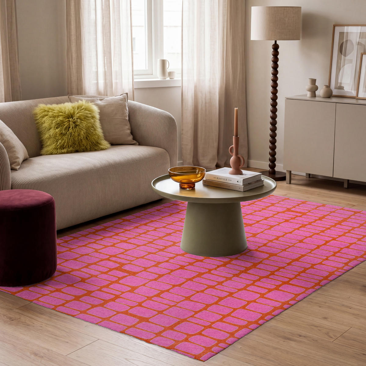 KOBERCE - Organic - Mriežka - Ružová - 180x120 cm - pink, textil/plast (180/0.4cm) - OnlyWow