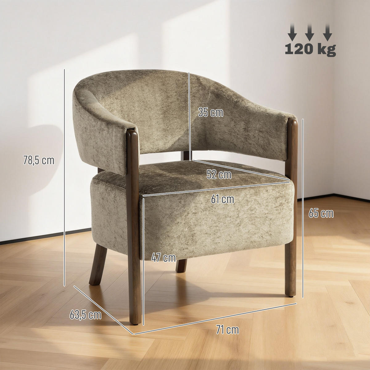 KŘESLO ze světle hnědého žinylkového dřeva - hnědá/světle hnědá, dřevo/textil (63.5/78.5/71cm) - HOMCOM