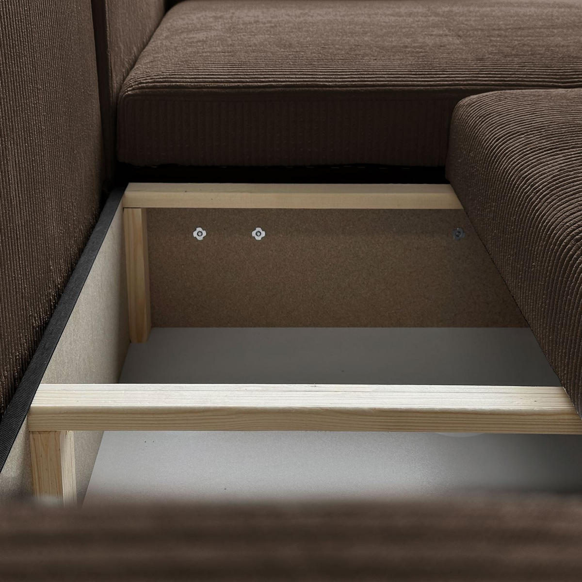 ECKSOFA Gepolstertes PRESTIGE XL mit Schlaffunktion und Bettkasten, Poso 06 - Braun, Textil (277/143cm) - Lookway