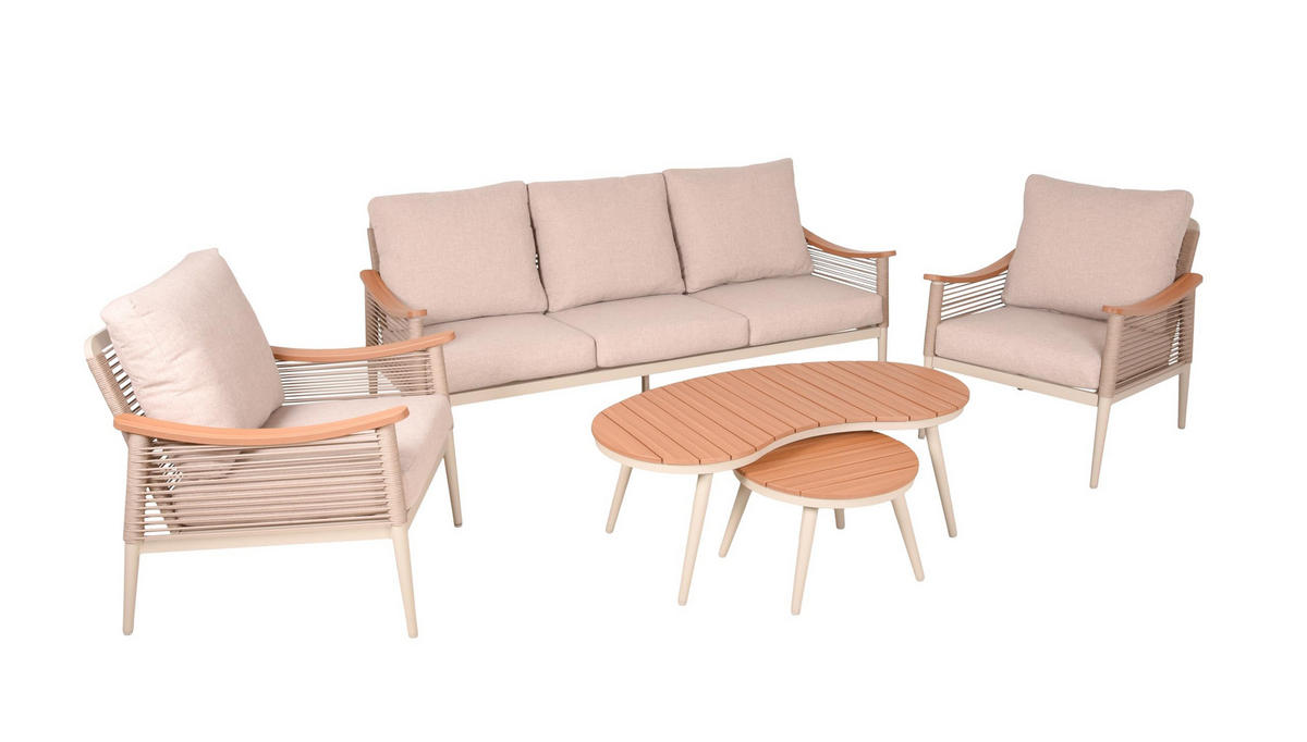 GARTENLOUNGESET Linda Loungegruppe Gartenmöbel - Hellbraun, Kunststoff - DELUKE