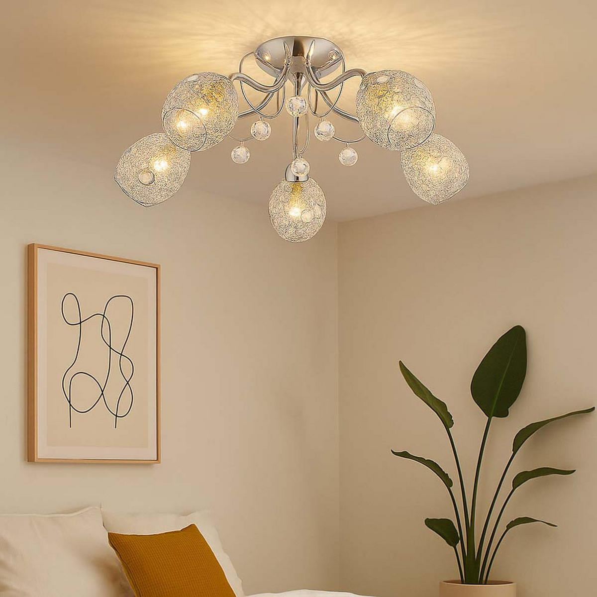 LED DECKENLEUCHTE Metall Kristalloptik Silber - Silberfarben, Metall (54/54/22cm) - Globo Lighting