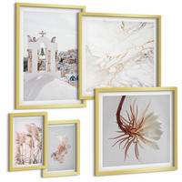 BILDER SET 5er Set - 50x50 cm & 20x30 cm & 40x60 cm Goldrahmen - Grasfelder in Braun- und Beigetönen - Goldfarben, Kunststoff (40/60cm) - TULUP