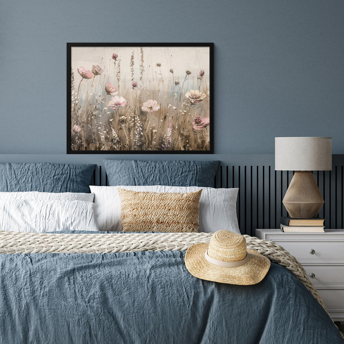 POSTER MIT RAHMEN Blumen - Rosa - Modern - Beige 80x60 cm - Beige, Papier (80/60cm) - MuchoWow