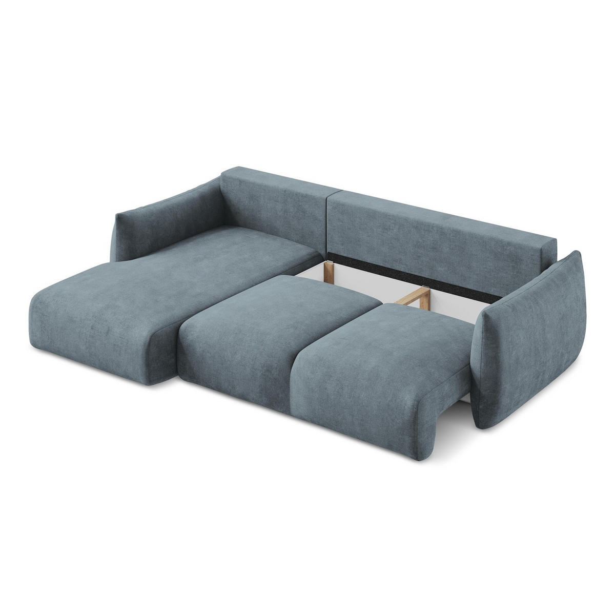 ECKSOFA mit Schlaffunktion links Chenille Stoff Blau - Pastellblau/Schwarz, Holzwerkstoff/Kunststoff (242/162cm) - LaMiaSofa