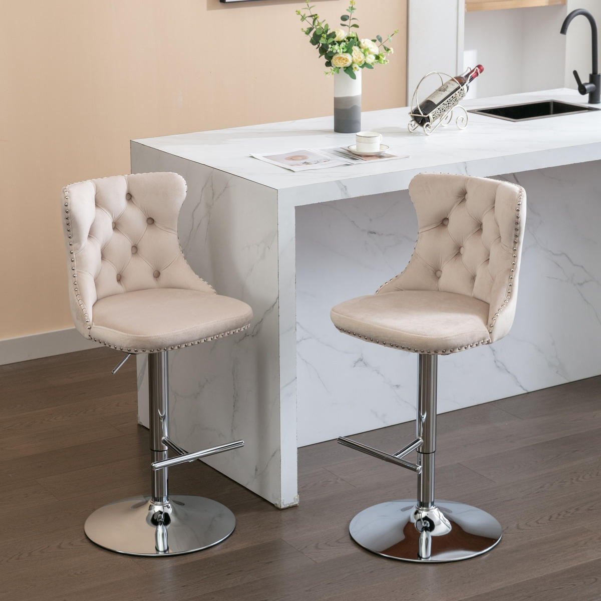 BARHOCKER DE-36328 2er-Set mit 360°-Drehung Beige - Beige, Metall (46/115/46cm) - ComfortXL
