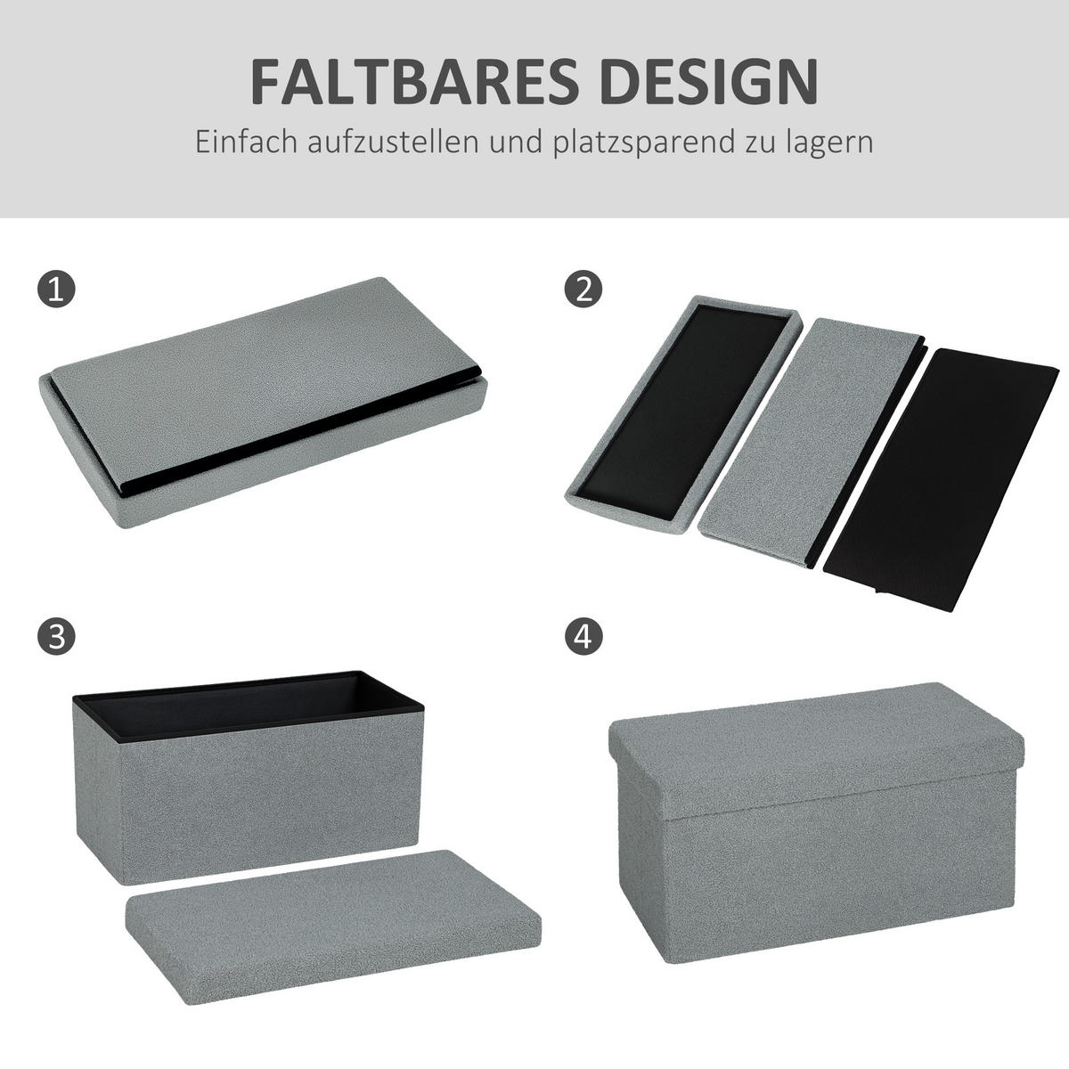 SITZBANK mit Stauraum, faltbar Polsterbank, Bettbank mit Samtoptik, Sitztruhe - Dunkelgrau, Textil (38/38/76cm) - HOMCOM
