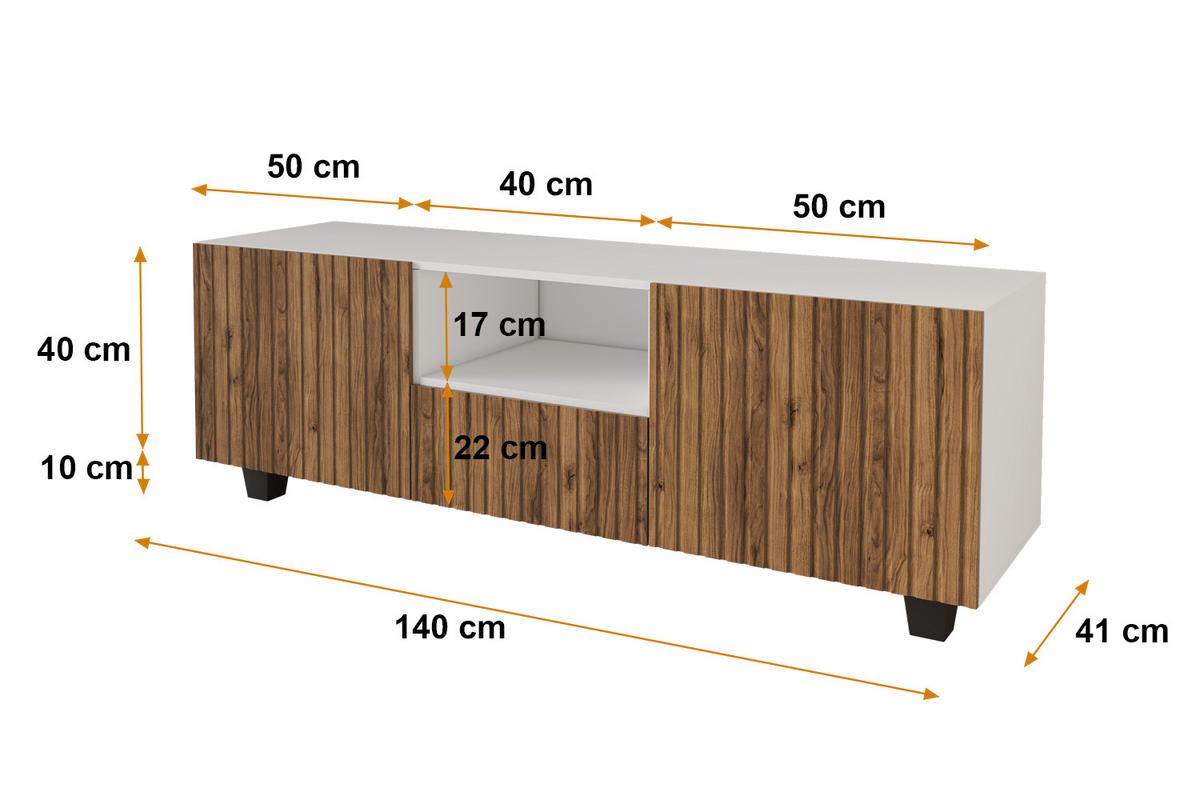LOWBOARD KITO-S 140x50x41 cm - Weiß / Katania - Eiche Wotan/Schwarz, Holzwerkstoff (140/50/41cm) - ALTDECOR