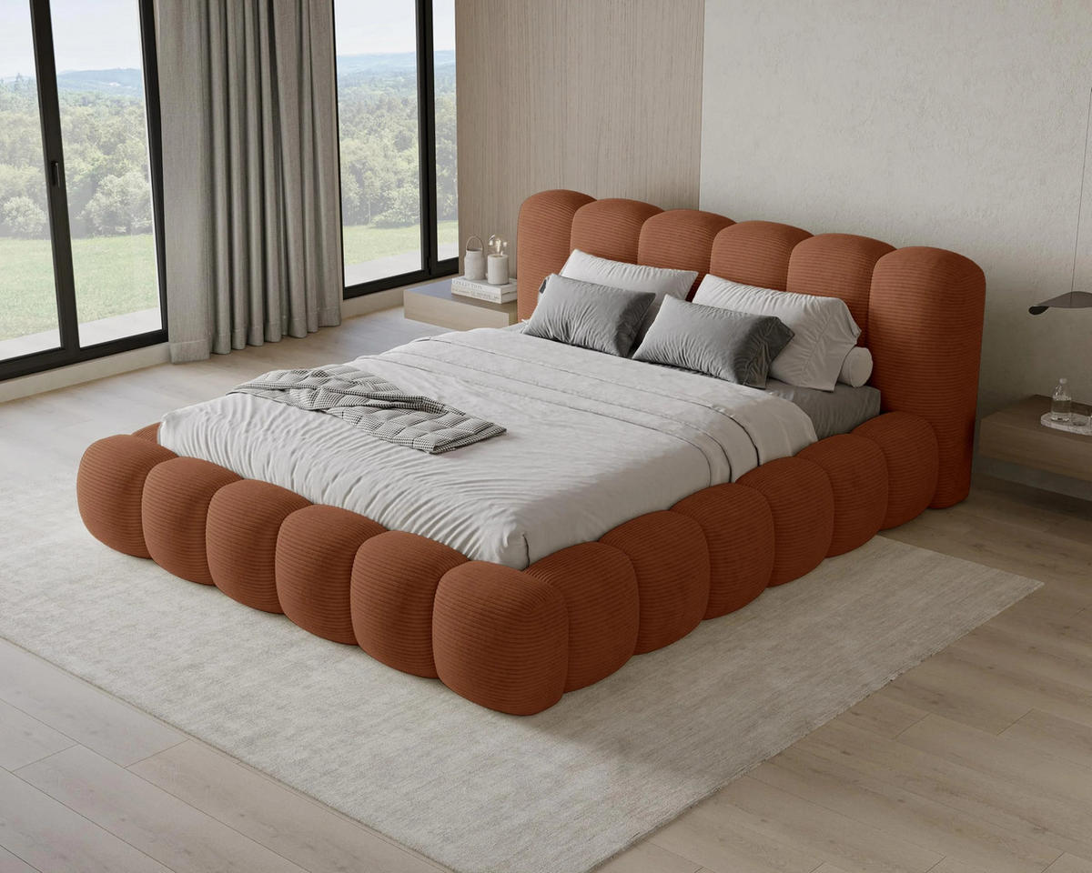 POLSTERBETT Stone 180x200 cm mit Bettkasten, Lattenrost und Kopfteil - Holzrahmen, Cord Orange - Orange, Holz (180/200cm) - Chilly
