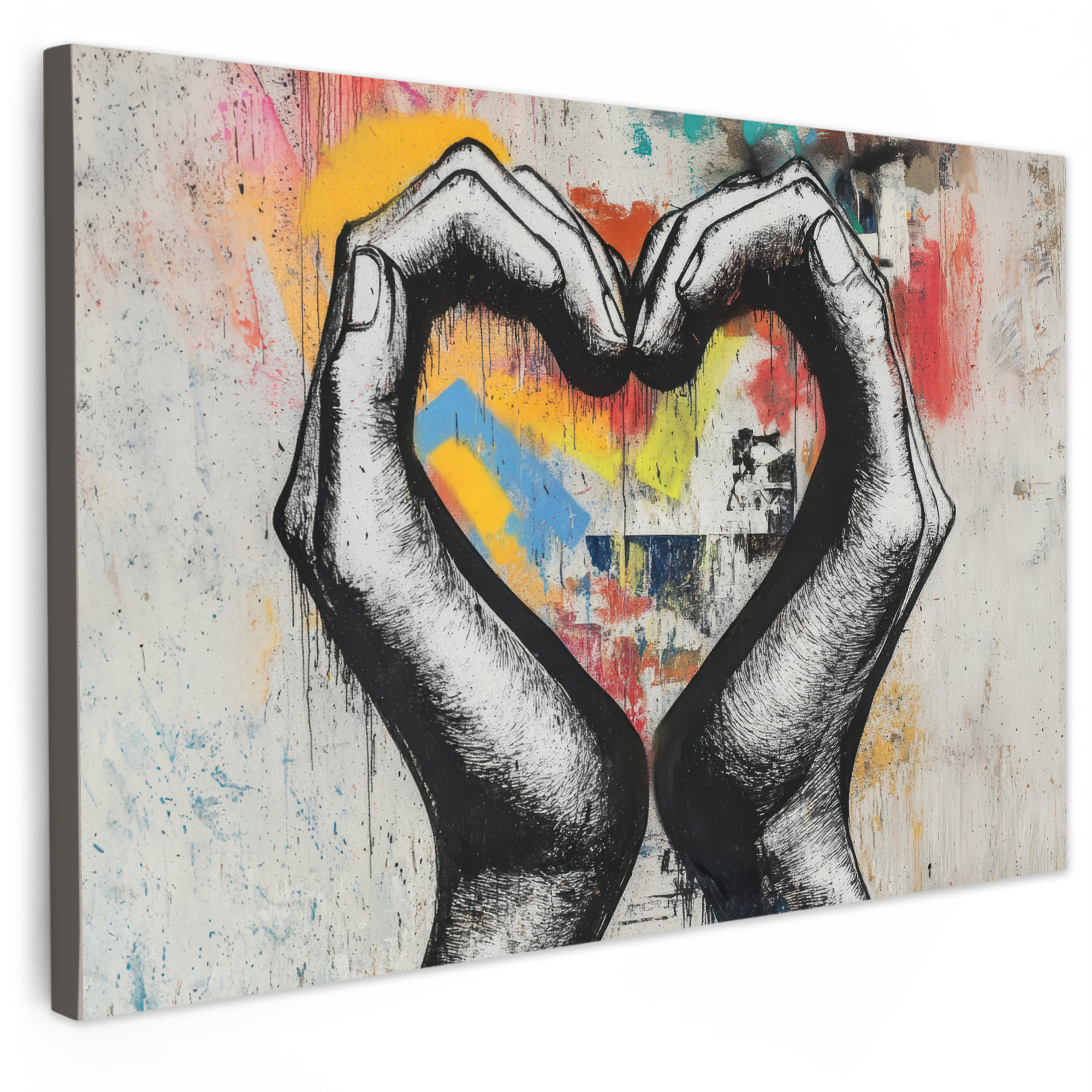 LEINWANDBILD Hände - Herz - Straßenkunst - Graffiti Deko Schlafzimmer 30x20 cm - Multicolor, Textil (30/20cm) - MuchoWow