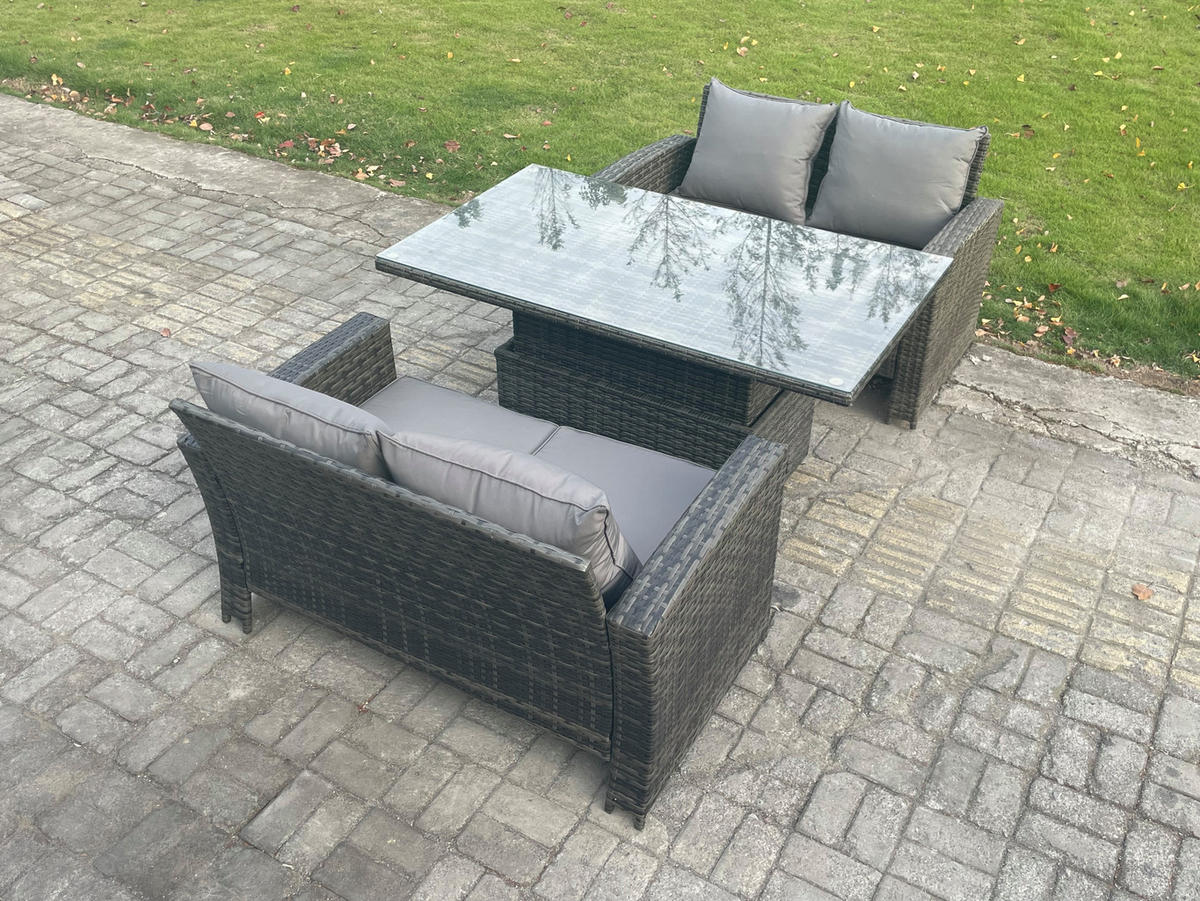 GARTENMÖBEL SET mit höhenverstellbarer Tisch Polyrattan Dunkelgrau 8-Sitzer - Dunkelgrau, Metall - Fimous