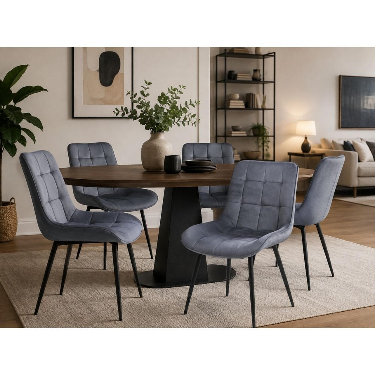 STÜHLE Esszimmerstuhl Samt, Rückenpolster moderner Küchen- & Wohnzimmerstuhl, 1 Stück, Grau - Schwarz/Grau, Metall (44/84/60cm) - AN Furniture Store