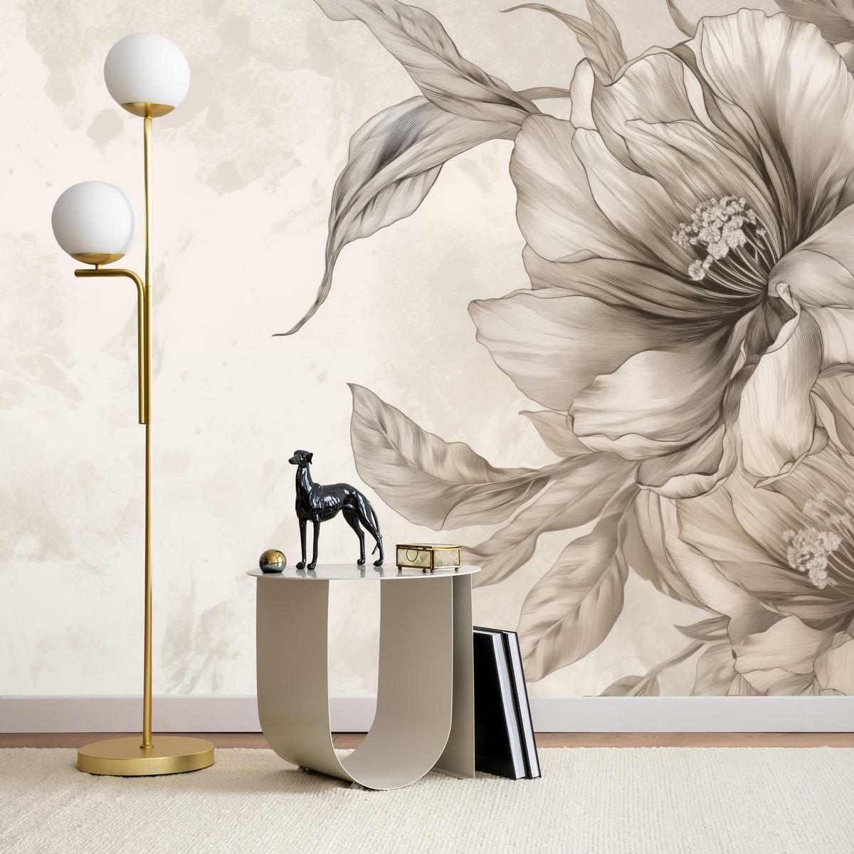 FOTOTAPETA Pre Spálňu Jemné Béžové Kvety Minimalizmus Moderná 350 x 256 cm - béžová, papier (350/256cm) - Muralo