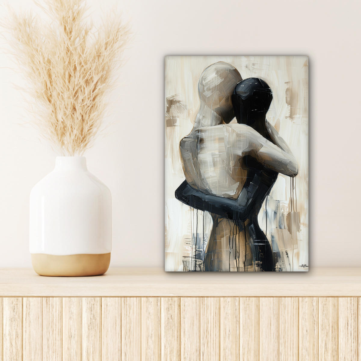 LEINWANDBILD Abstrakt - Liebe - Schwarz und weiß - Modern Deko Wohnzimmer 20x30 cm - Schwarz, Textil (20/30cm) - MuchoWow