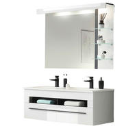 BADMÖBEL-SET weiß Hochglanz schwarz, Badkombination MIT Doppelwaschbecken LED Beleuchtung, 120 x 200 cm - Weiß Hochglanz/Schwarz, Holzwerkstoff/Kunststoff (120/200/45cm) - Furn.Design