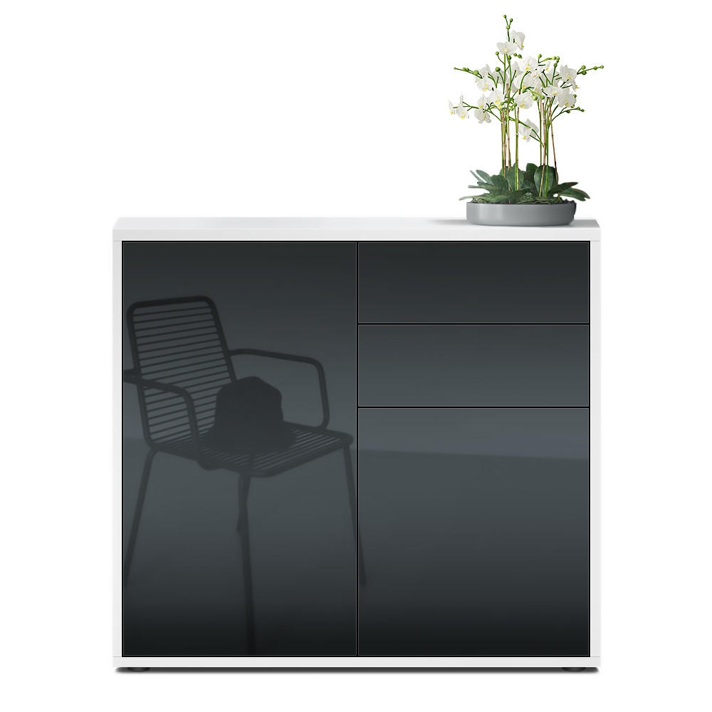 KOMMODE Ben Front in Schwarz Hochglanz - Schwarz Hochglanz, Holzwerkstoff (79/74/36cm) - Vladon