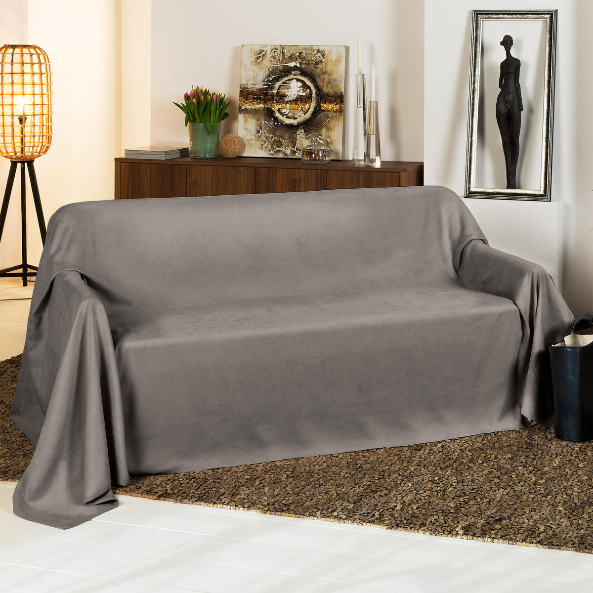 TAGESDECKE Romantica Wildleder Optik 210/280 cm Grau - Grau, Textil (210/280cm) - Beautissu 