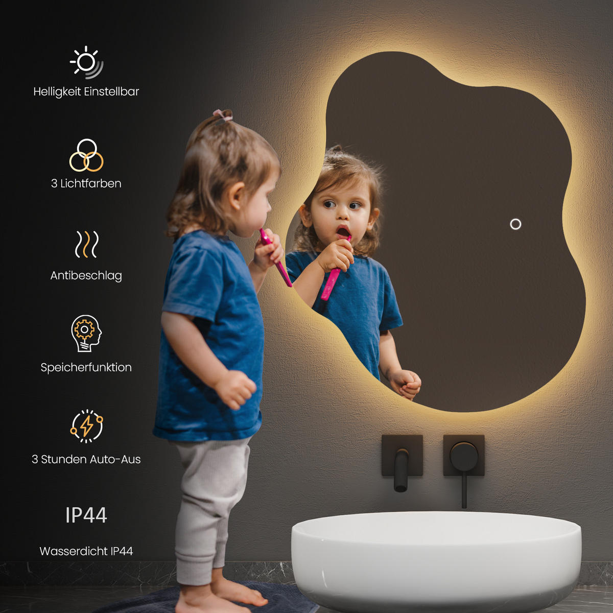 BADSPIEGEL mit Beleuchtung und Anti-Beschlag Rahmenloser 60/50 cm - Weiß, Glas (50/2.9/60cm) - EMKE