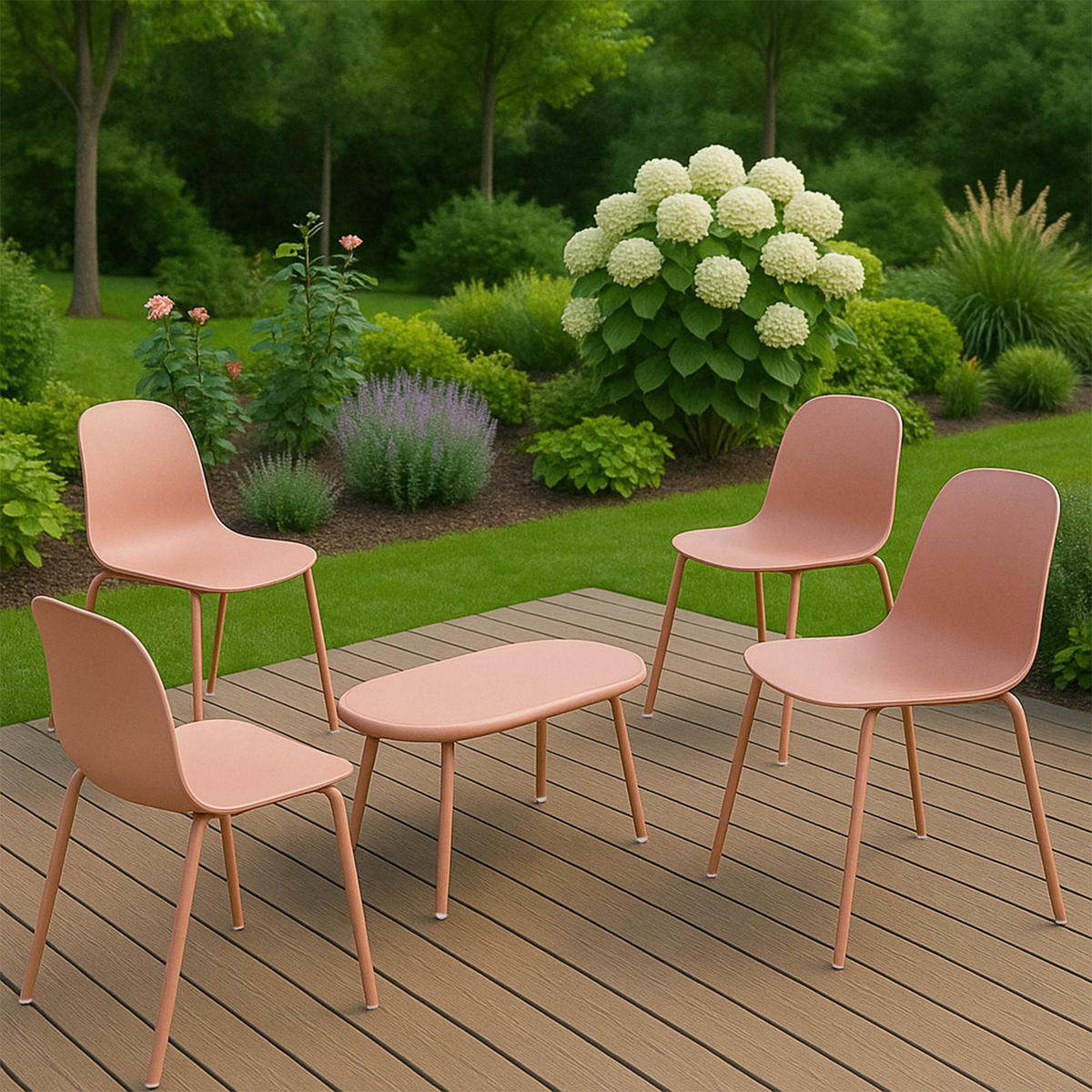 GARTENSITZGRUPPE Kunststoff Pink (5-teilig) - Pink, Kunststoff - CLP