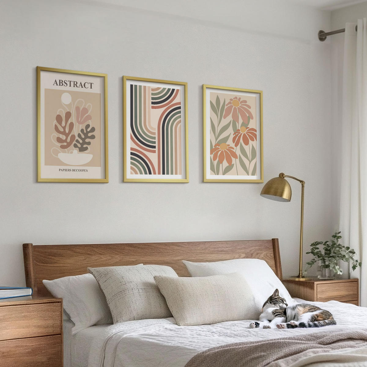 WANDBILDER 3er Set - 40x60 cm Goldrahmen - Abstrakte Pflanzen in Pastellfarben - Goldfarben, Kunststoff (40/60cm) - ArtPrintCave