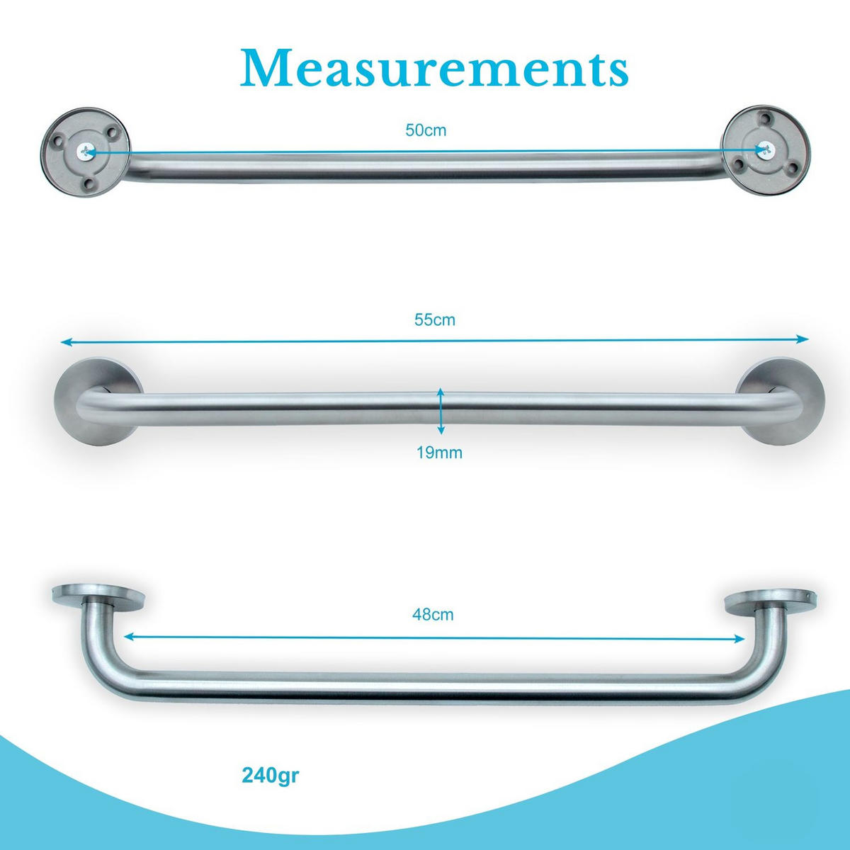 HANDTUCHHALTER 50/1.9 cm (Gebürstet) - Silberfarben, Metall (5/7/50cm) - Intirilife