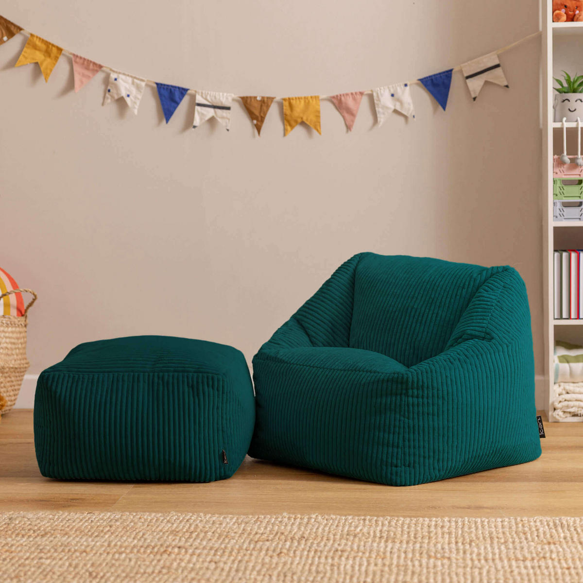 KINDERSITZSACK mit Hocker Natalia - Dunkelgrün, Textil (55/44/55cm) - icon