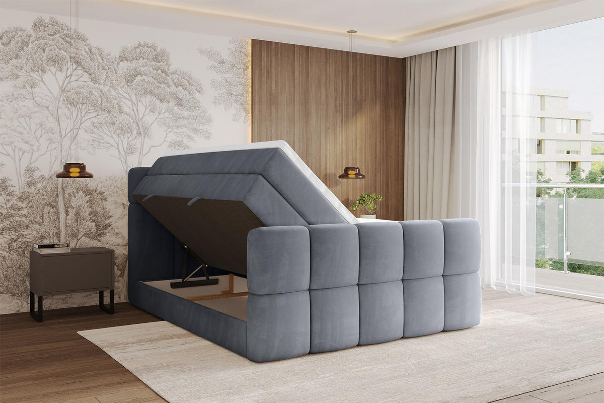 BOXBETT mit Matratze H3/H4 - FAMA-Z KING - 200x200 cm Grau Casablanca - Grau, Holzwerkstoff (200/200cm) - ALTDECOR