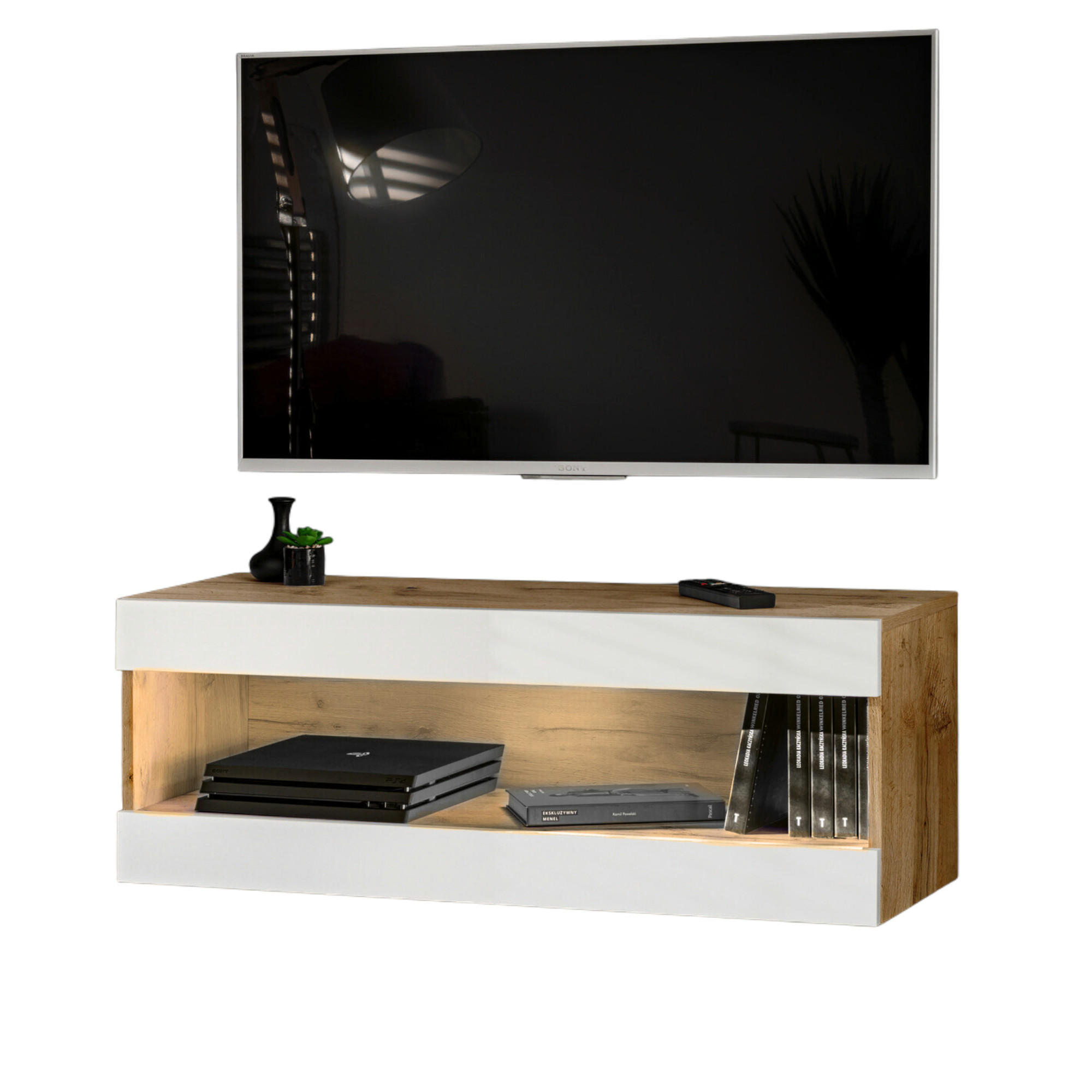 HÄNGEBOARD TV TIVOLI RTV2 Offener Raum Wotan + Weiß - Eiche Wotan/Weiß, Glas/Holzwerkstoff (100/36/35cm) - Komodee