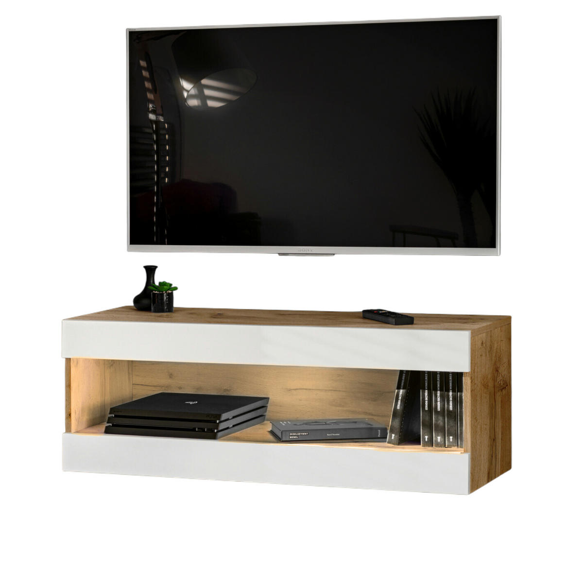 HÄNGEBOARD TV TIVOLI RTV2 Offener Raum Wotan + Weiß - Eiche Wotan/Weiß, Glas/Holzwerkstoff (100/36/35cm) - Komodee